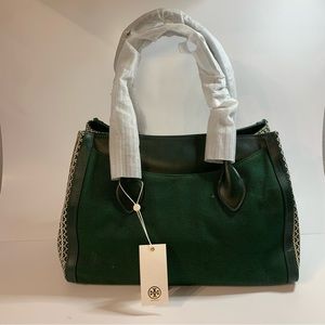 SOLD!!!!NWT Tory Burch Casual Canvas Small Green White Work Tote Travel Han